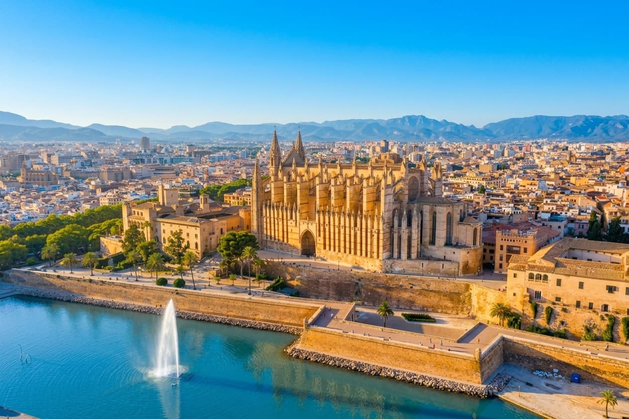 Palma de Mallorca cathedral and waterfront cityscape