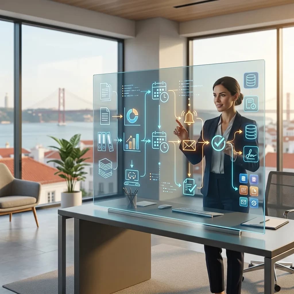 Automatização empresarial com IA a ligar processos repetitivos de uma empresa em Lisboa